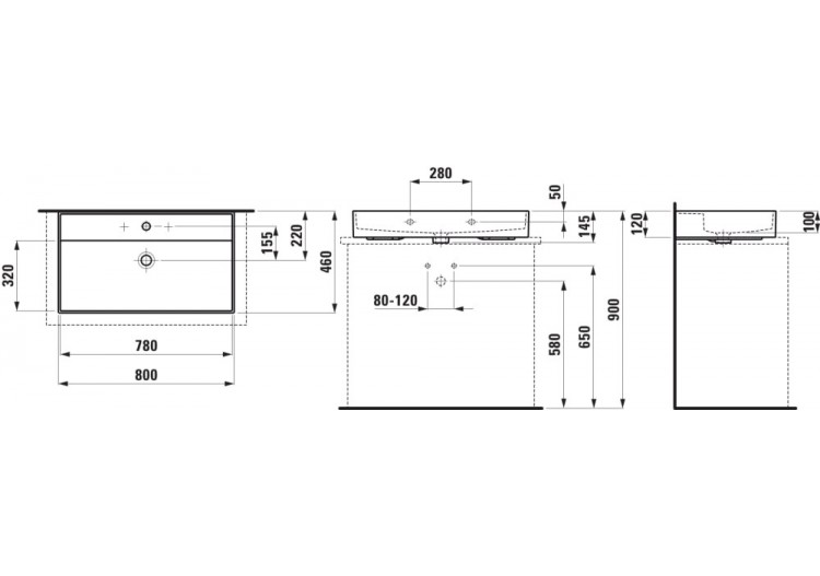 Lavabo à poser sur plan Kartell Blanc LCC 800 x 460 x 120 mm - H8163364001041 - Laufen 2