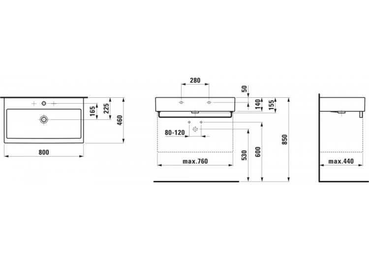 Lavabo Living Blanc 800 x 460 x 155 mm - H8174360001041 - Laufen 2