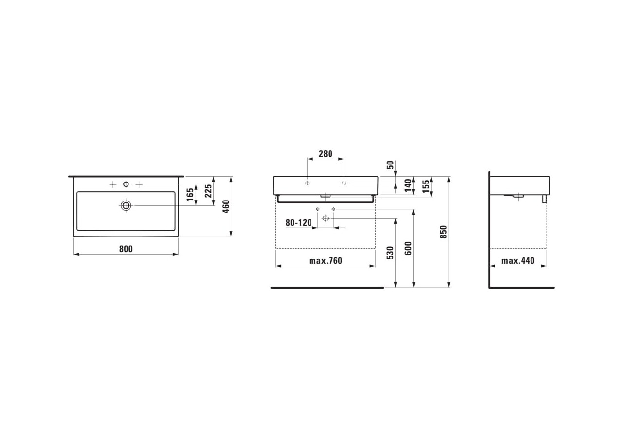 Lavabo Living Blanc 800 x 460 x 155 mm - H8174360001041 - Laufen