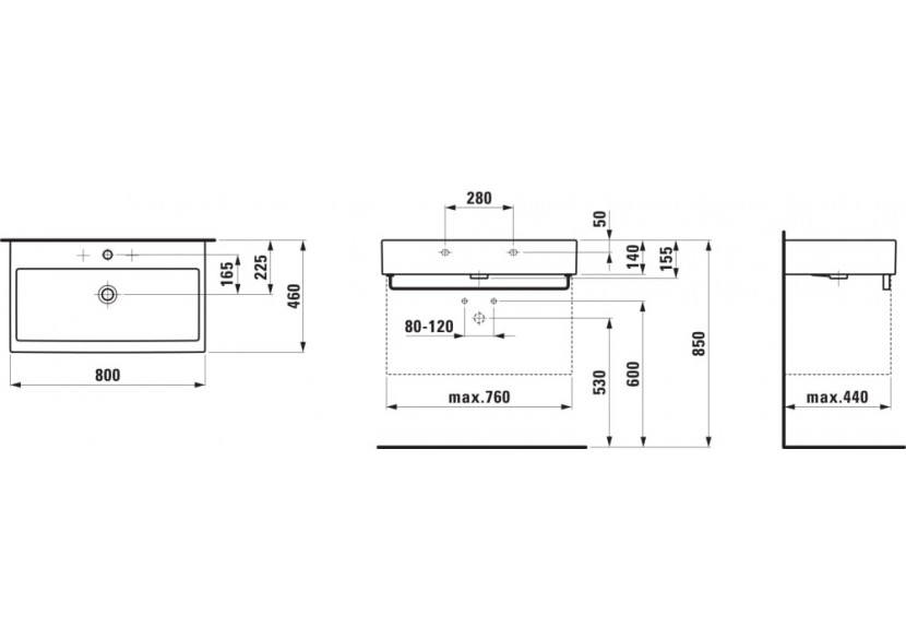 Lavabo Living Blanc 800 x 460 x 155 mm - H8174360001091 - Laufen