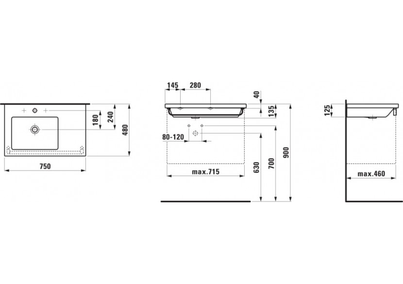 Lavabo à poser sur meuble Living Blanc 750 x 480 x 135 mm - H8174380001091 - Laufen