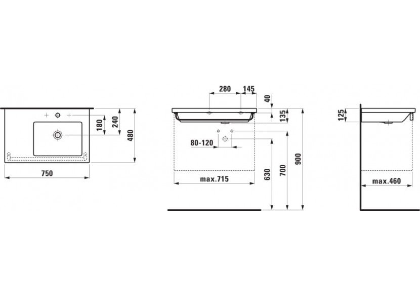 Lavabo à poser sur meuble Living Blanc 750 x 480 x 135 mm - H8174390001091 - Laufen