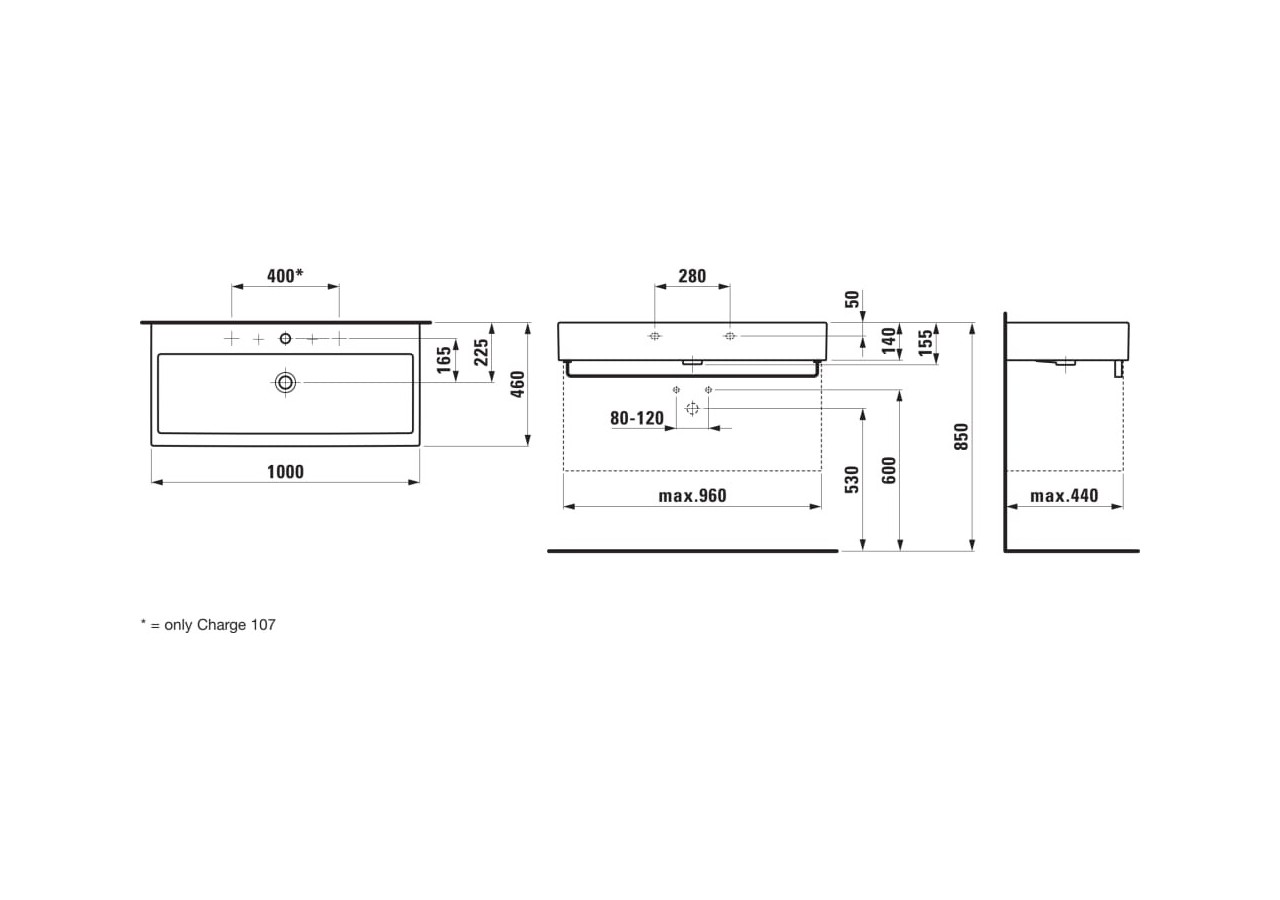 Lavabo Living Blanc 1000 x 460 x 155 mm - H8184370001071 - Laufen