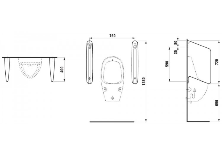 Séparateur d'urinoir Divers Blanc 400 x 90 x 720 mm - H8476000000001 - Laufen 2