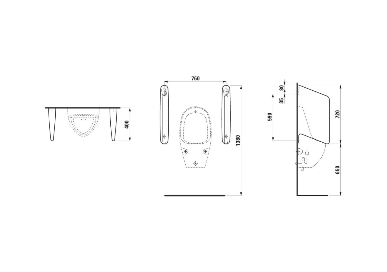 Séparateur d'urinoir Divers Blanc 400 x 90 x 720 mm - H8476000000001 - Laufen