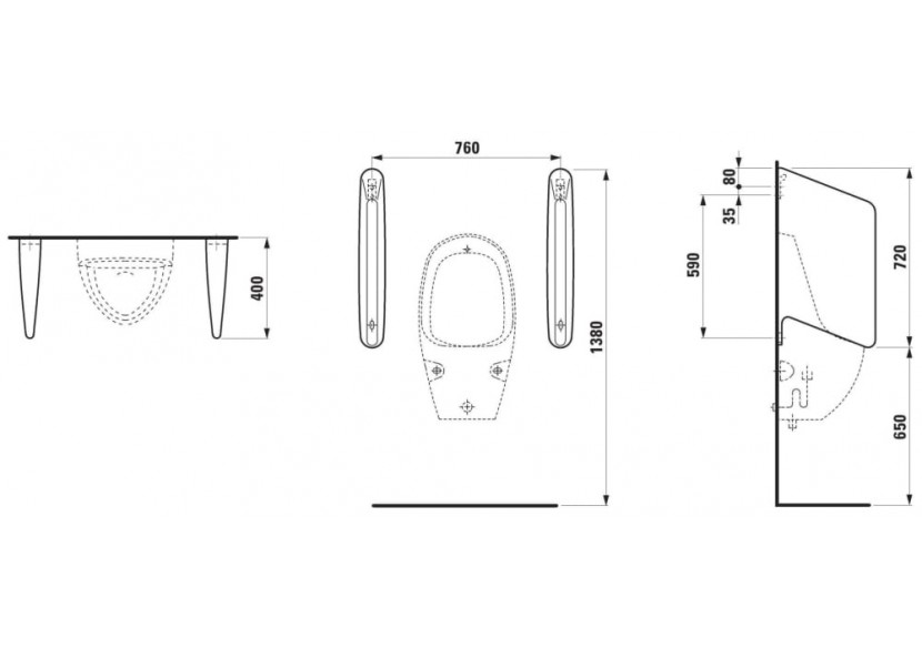 Séparateur d'urinoir Divers Blanc 400 x 90 x 720 mm - H8476000000001 - Laufen