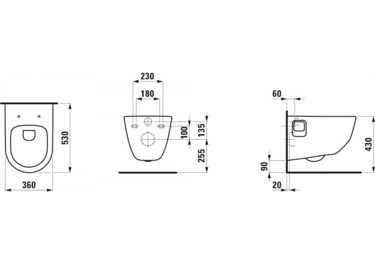 Pack Wc suspendu sans bride Laufen pro Blanc 530 x 360 x 345 mm - H8669540000001 - Laufen 2