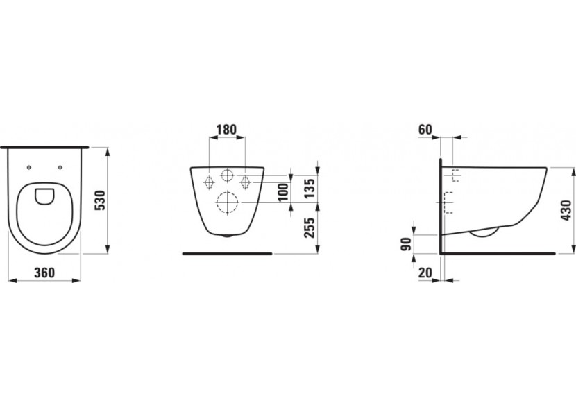 Pack Wc suspendu sans bride Laufen pro Blanc 530 x 360 x 345 mm - H8669570000001 - Laufen