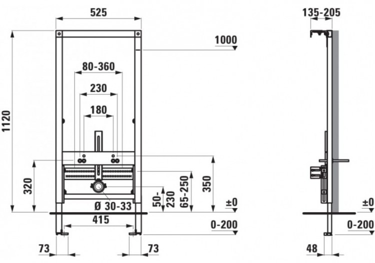 Système d’installation LIS CB1 pour bidets suspendus Lis 525 x 135 x 1120 mm - H8926600000001 - Laufen 2