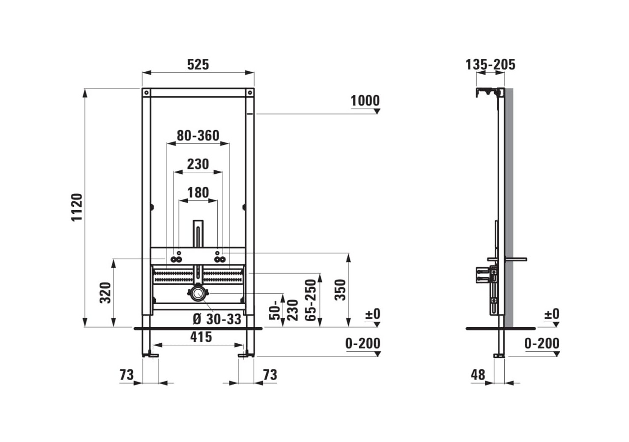 Système d’installation LIS CB1 pour bidets suspendus Lis 525 x 135 x 1120 mm - H8926600000001 - Laufen