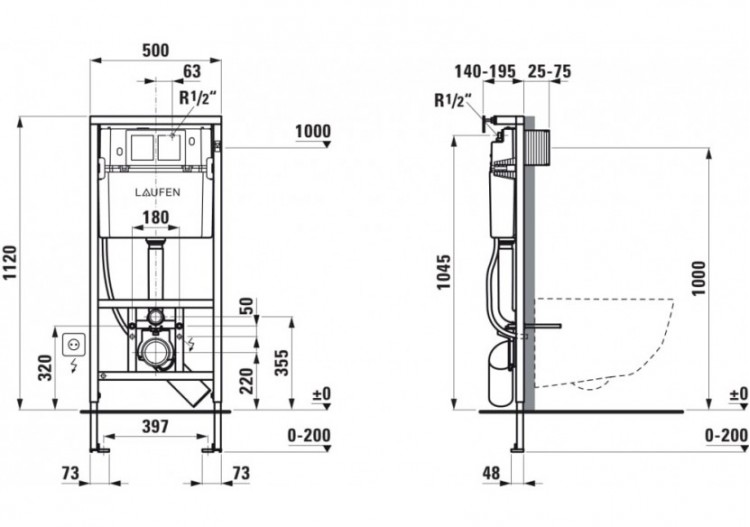 Bâti-support pour wc Lis 500 x 140 x 1120 mm - H8946610000001 - Laufen 2