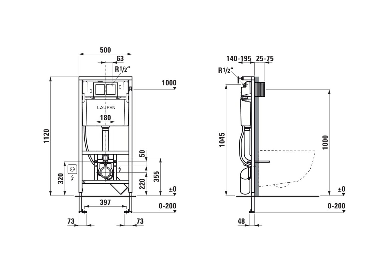 Bâti-support pour wc Lis 500 x 140 x 1120 mm - H8946610000001 - Laufen