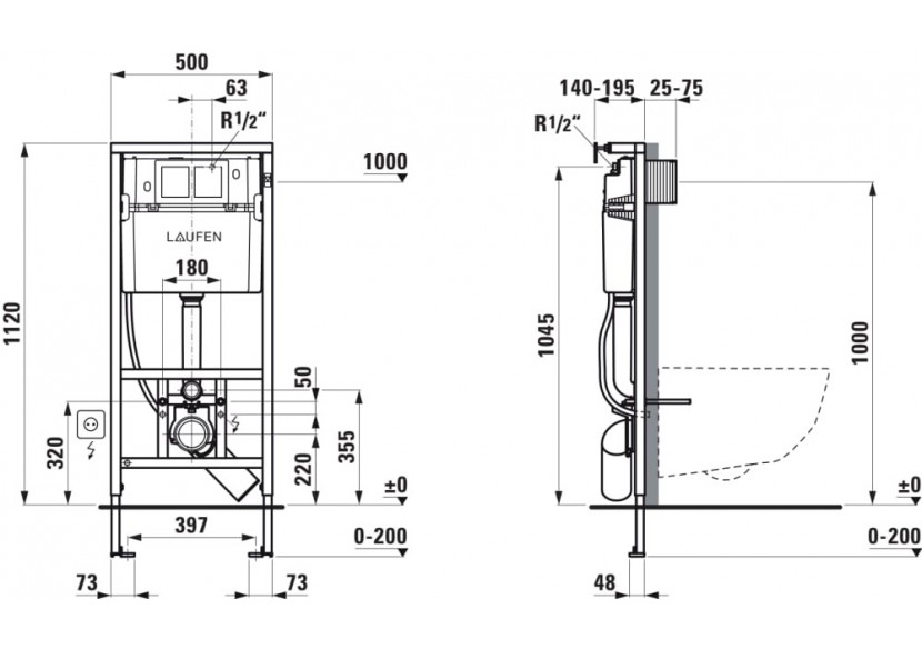 Bâti-support pour wc Lis 500 x 140 x 1120 mm - H8946610000001 - Laufen