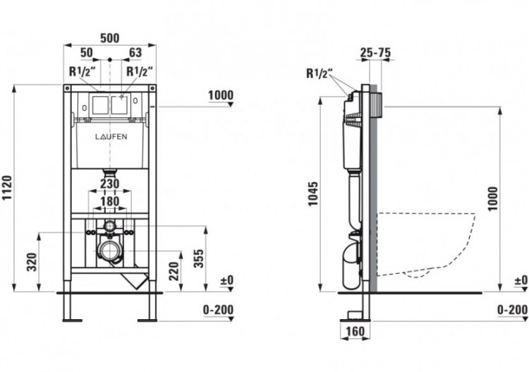 Bâti-support pour wc Lis 500 x 140 x 1120 mm - H8946620000001 - Laufen 2