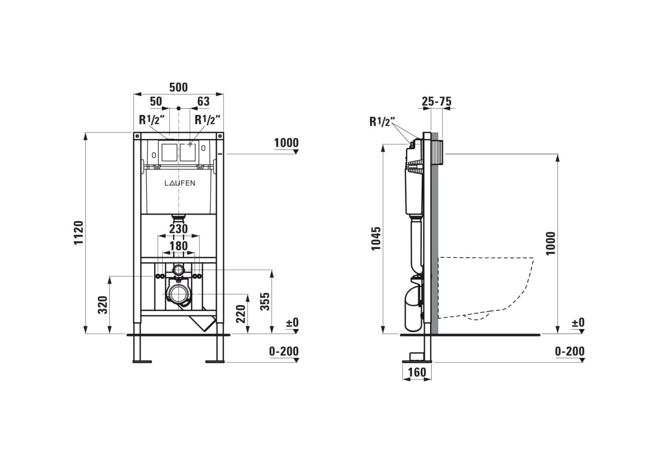 Bâti-support pour wc Lis 500 x 140 x 1120 mm - H8946620000001 - Laufen