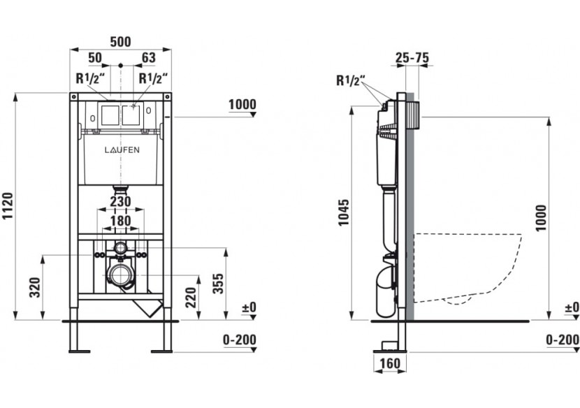 Bâti-support pour wc Lis 500 x 140 x 1120 mm - H8946620000001 - Laufen