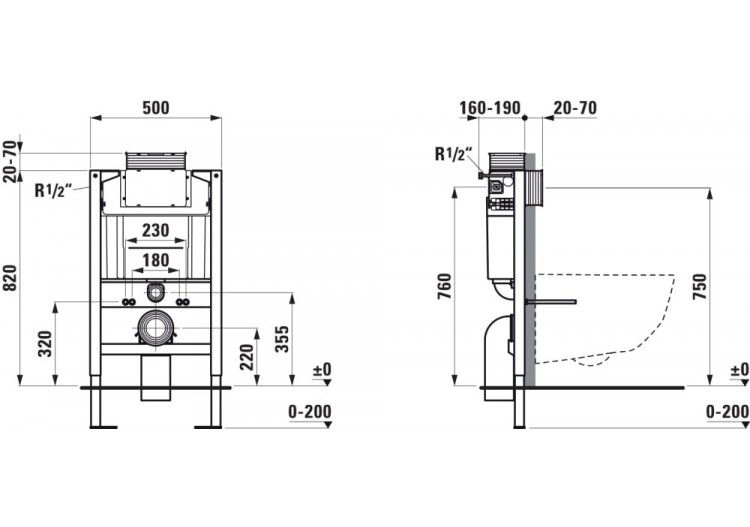 Bâti-support pour wc Lis 820 x 500 x 120 mm - H8946690000001 - Laufen 2