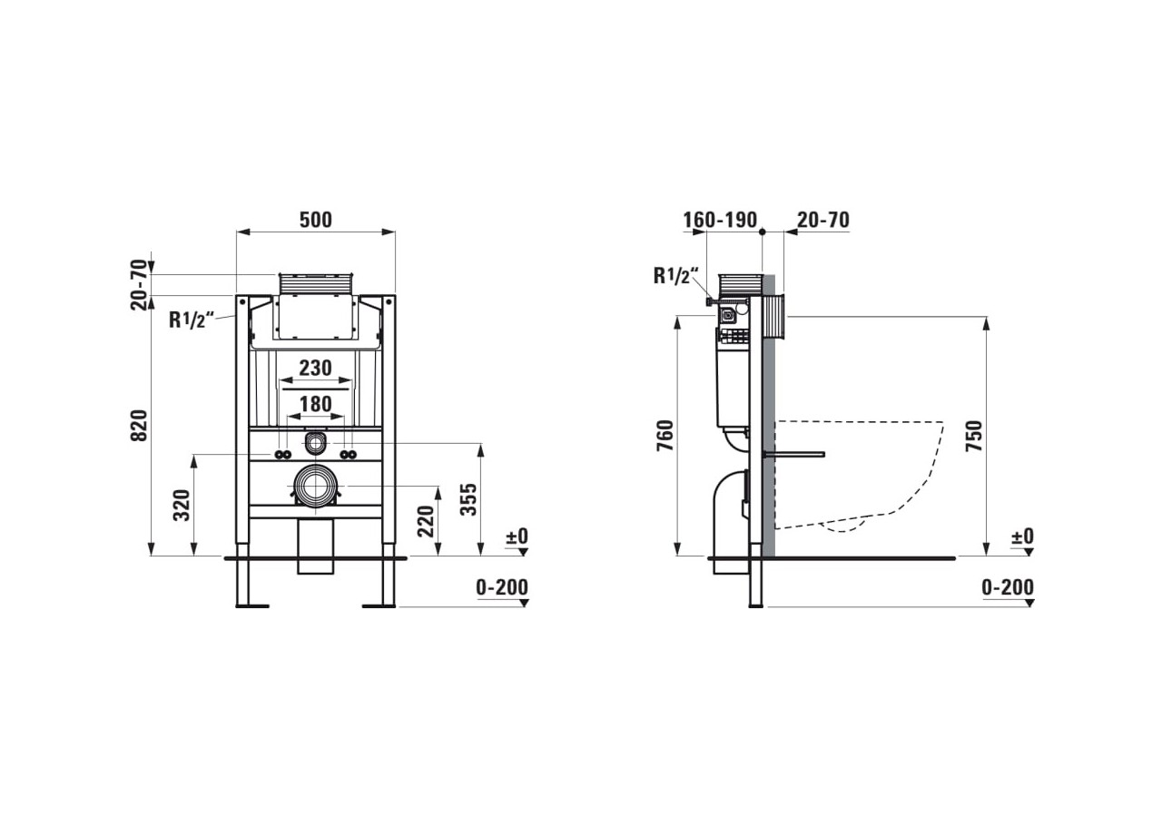 Bâti-support pour wc Lis 820 x 500 x 120 mm - H8946690000001 - Laufen