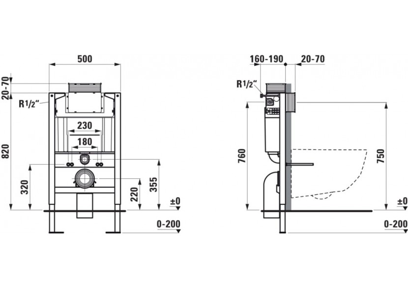 Bâti-support pour wc Lis 820 x 500 x 120 mm - H8946690000001 - Laufen