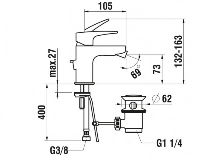 Mitigeur de bidet bec fixe vidage Laurin - HF500710100000 - Laufen 2