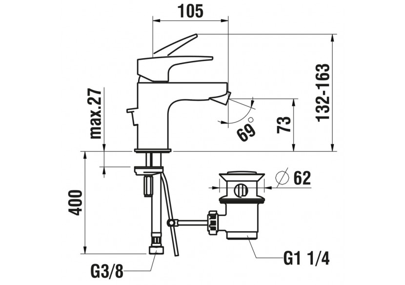 Mitigeur de bidet bec fixe vidage Laurin - HF500710100000 - Laufen