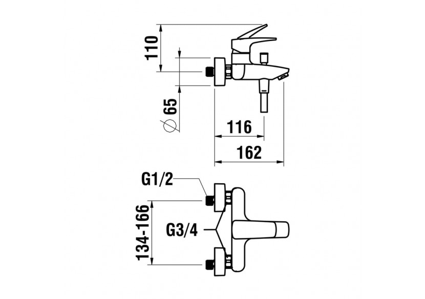 Mitigeur bain mural inverseur flexible et douchette Laurin - HF500760100600 - Laufen