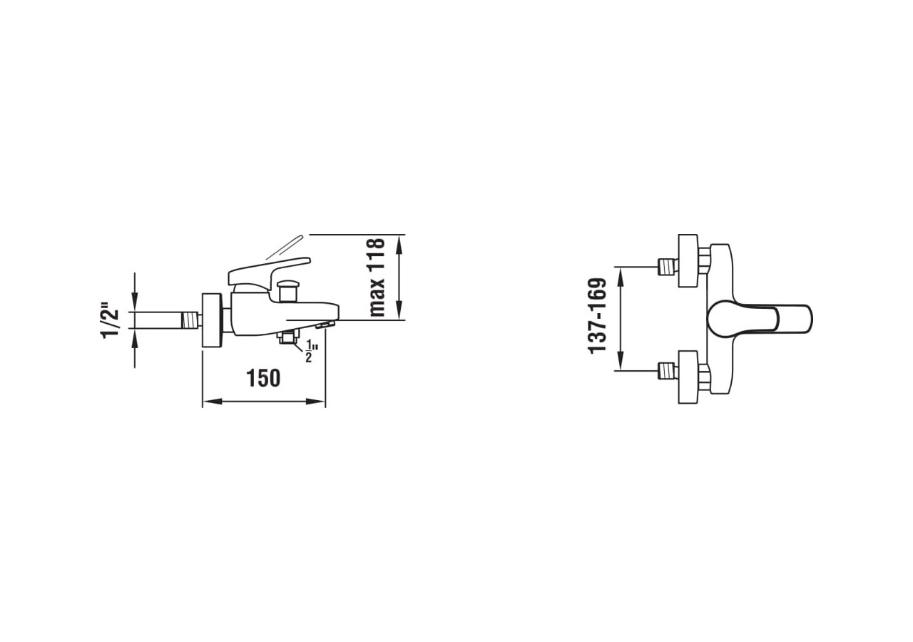 Mitigeur bain-douche mural inverseur flexible et douchette City - HF500962100600 - Laufen