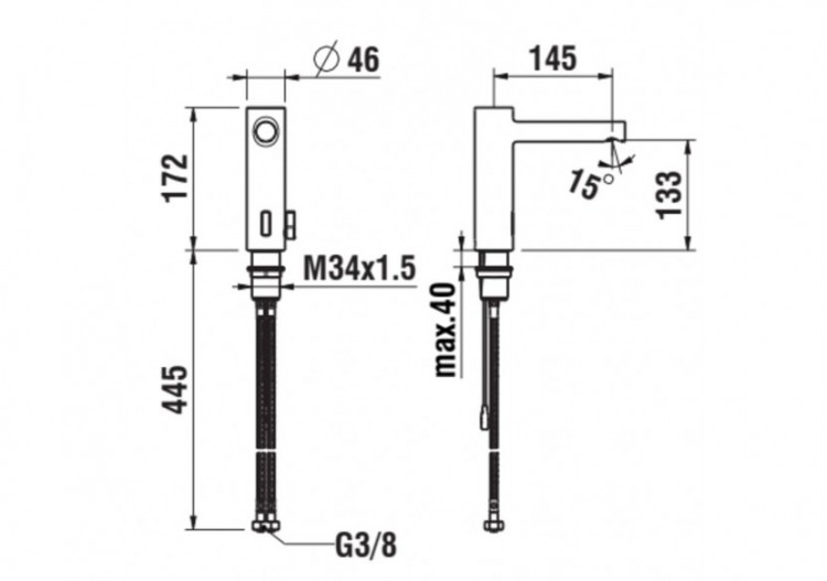 Mitigeur de lavabo inox électronique avec capteur infrarouge Twin - HF707003423060 - Laufen 2