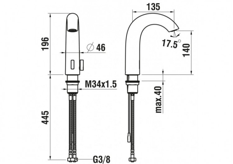 Robinet de lavabo électronique avec capteur infrarouge Curve - HF707153100000 - Laufen 2