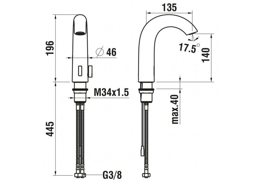 Robinet de lavabo électronique avec capteur infrarouge Curve - HF707153423000 - Laufen