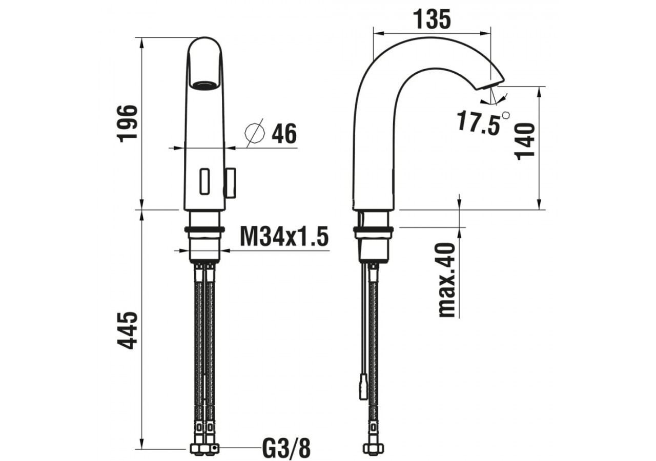 Robinet de lavabo électronique avec capteur infrarouge Curve - HF707153423060 - Laufen