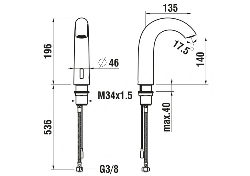 Robinet de lavabo électronique avec capteur infrarouge Curve - HF707154100000 - Laufen