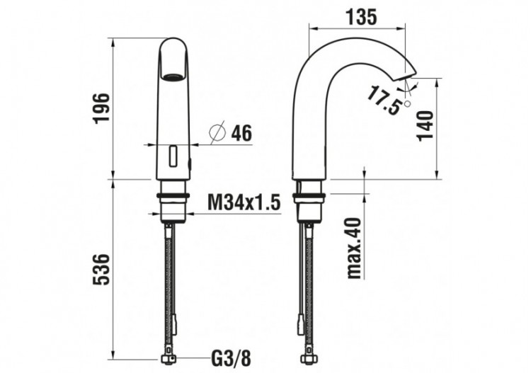 Robinet de lavabo électronique avec capteur infrarouge Curve - HF707154100060 - Laufen 2
