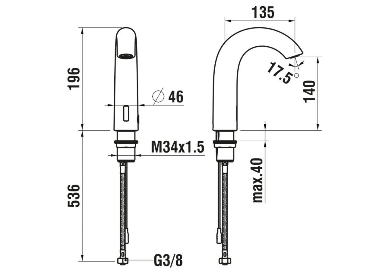 Robinet de lavabo électronique avec capteur infrarouge Curve - HF707154100060 - Laufen