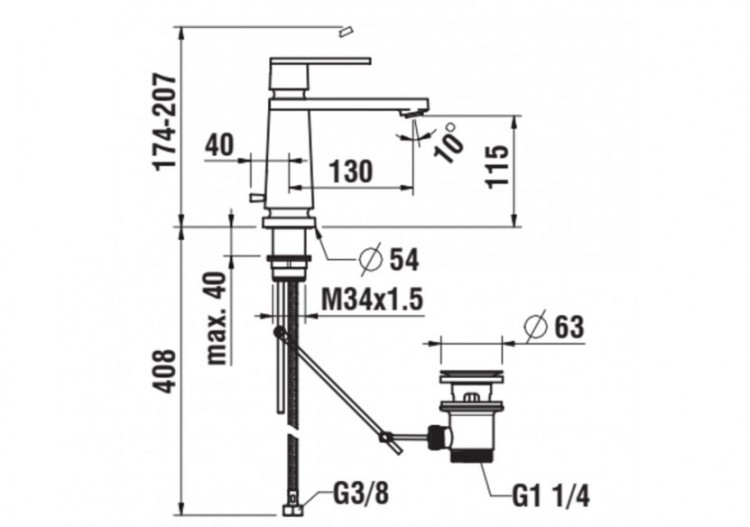 Mitigeur de lavabo monotrou bec fixe New Classic - HF900503100000 - Laufen 2
