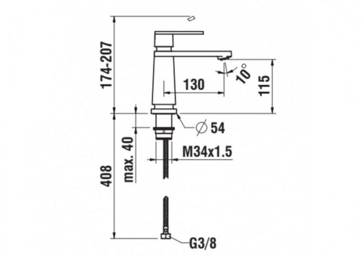 Mitigeur de lavabo monotrou bec fixe New Classic - HF900504100000 - Laufen 2