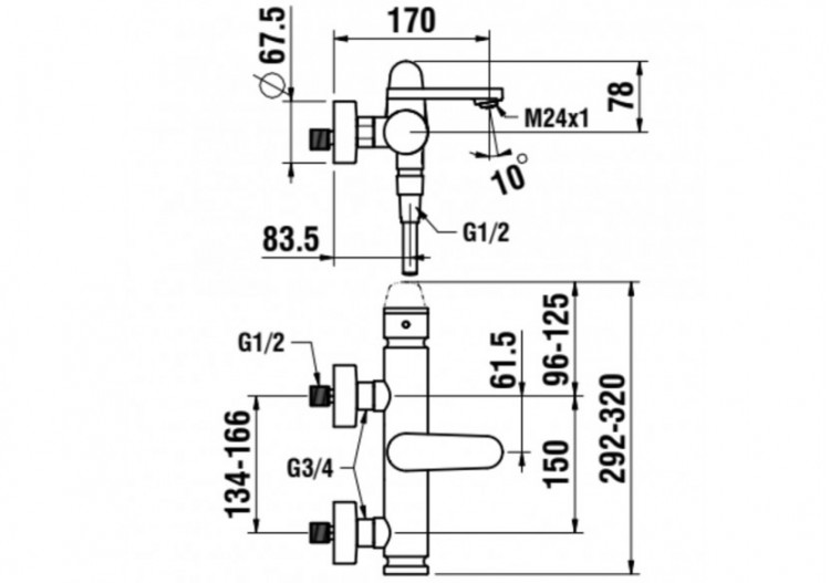 Mitigeur bain-douche mural thermostatique New Classic - HF900560100600 - Laufen 2