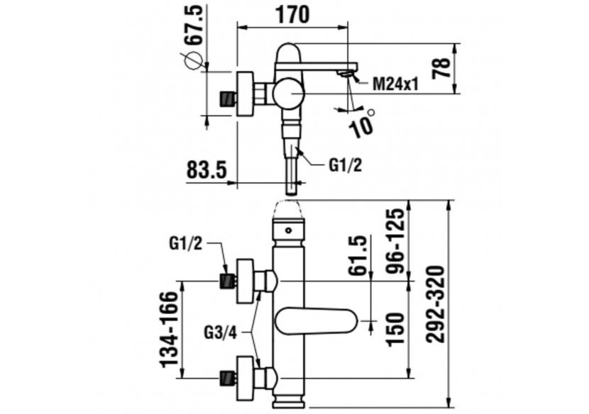 Mitigeur bain-douche mural thermostatique New Classic - HF900560100600 - Laufen