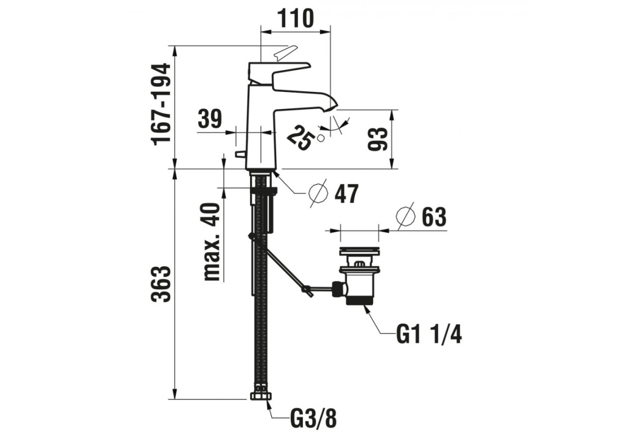 Mitigeur de lavabo cartouche Eco+ bec fixe vidage Pure - HF901701100000 - Laufen