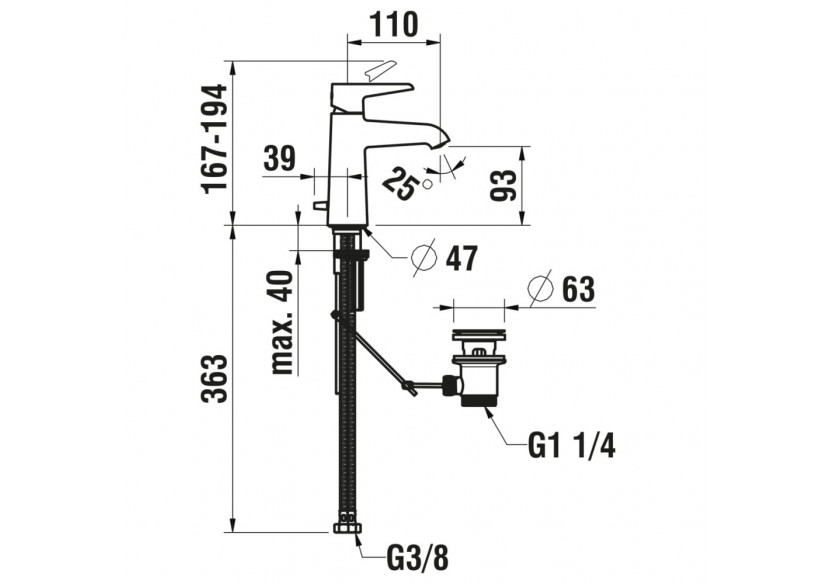Mitigeur de lavabo cartouche Eco+ bec fixe vidage Pure - HF901701100000 - Laufen