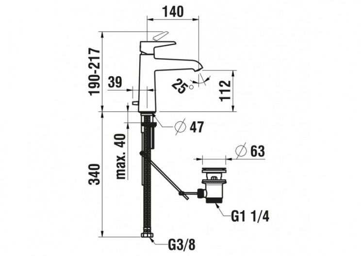 Mitigeur de lavabo cartouche Eco+ bec fixe vidage Pure - HF901703100000 - Laufen 2