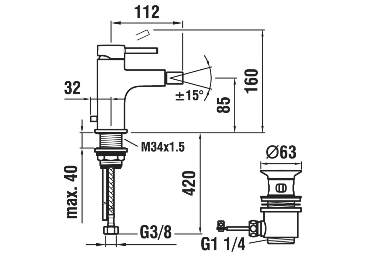 Mitigeur de bidet bec fixe vidage Twin - HF905410100000 - Laufen