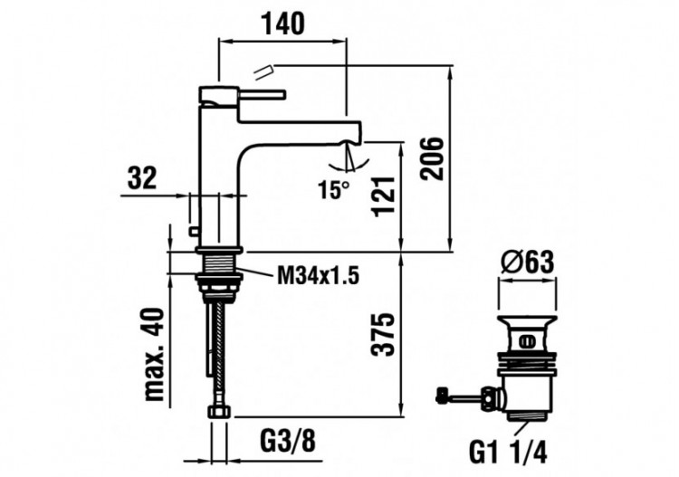 Mitigeur de lavabo cartouche Eco+ bec fixe vidage Twin - HF905447100000 - Laufen 2