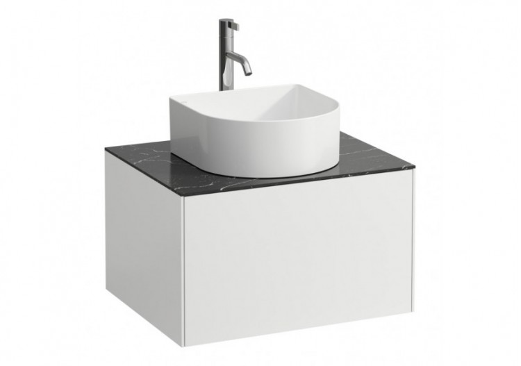 Meuble sous lavabo 1 tiroir découpe centrale Sonar Blanc mat, plan noir Marquina 575 x 455 x 340 mm - H4054050341431 - Laufen