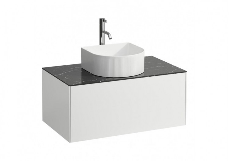 Meuble sous lavabo 1 tiroir découpe centrale Sonar Blanc mat, plan noir Marquina 775 x 455 x 340 mm - H4054150341431 - Laufen
