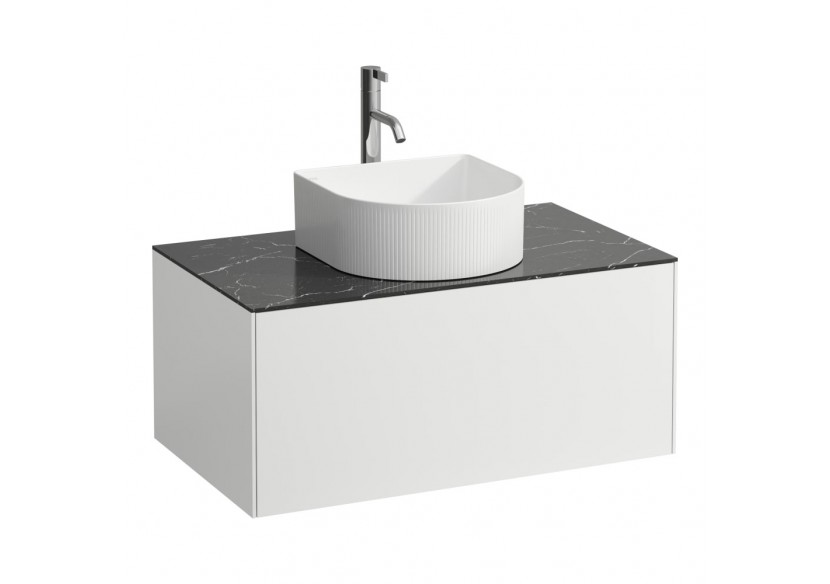 Meuble sous lavabo 1 tiroir découpe centrale Sonar Blanc mat, plan noir Marquina 775 x 455 x 340 mm - H4054150341431 - Laufen Meuble sous lavabo 1 tiroir découpe centrale Sonar Blanc mat, plan noir Marquina 775 x 455 x 340 mm - H4054150341431 - Laufen