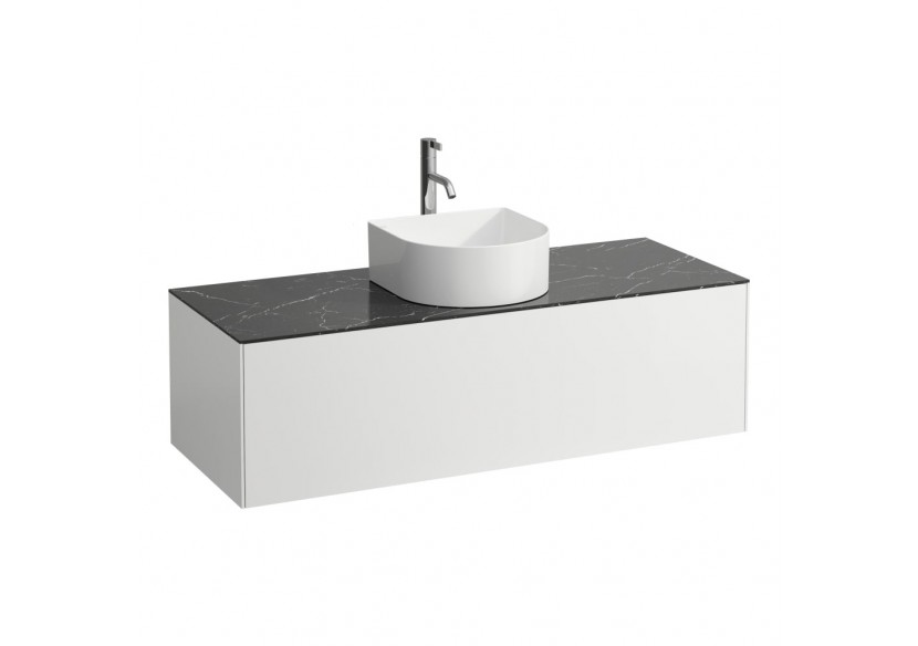 Meuble sous lavabo 1 tiroir découpe centrale Sonar Blanc mat, plan noir Marquina 1175 x 455 x 340 mm - H4054250341431 - Laufen
