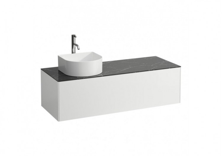 Meuble sous lavabo 1 tiroir découpe gauche Sonar Blanc mat, plan noir Marquina 1175 x 455 x 340 mm - H4054260341431 - Laufen