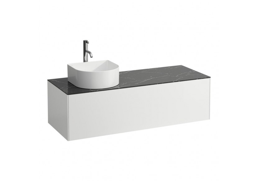 Meuble sous lavabo 1 tiroir découpe gauche Sonar Blanc mat, plan noir Marquina 1175 x 455 x 340 mm - H4054260341431 - Laufen
