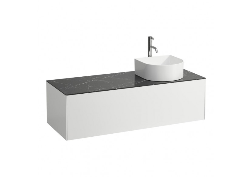 Meuble sous lavabo 1 tiroir découpe à droite Sonar Blanc mat, plan noir Marquina 1175 x 455 x 340 mm - H4054270341431 - Laufen